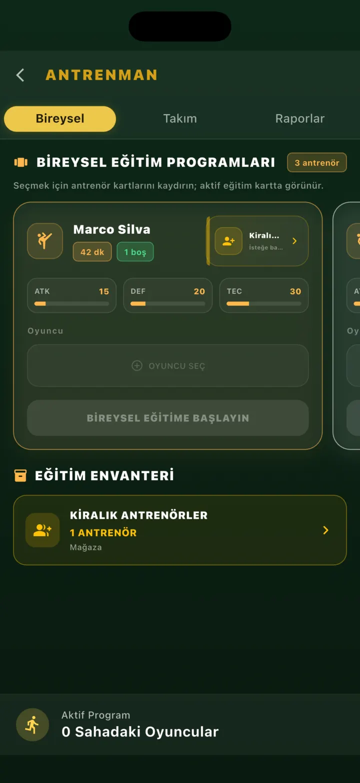 Bireysel antrenman ekranı